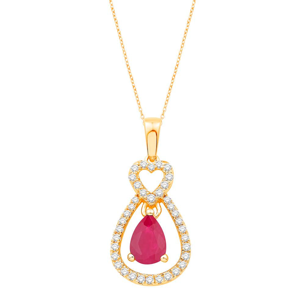 14 Karat Yellow Gold 0.19 Carat Diamonds (0.64 Ruby) Pear Pendant With Chain-0832269-YG - Picasso Gold & Diamond Jewelry