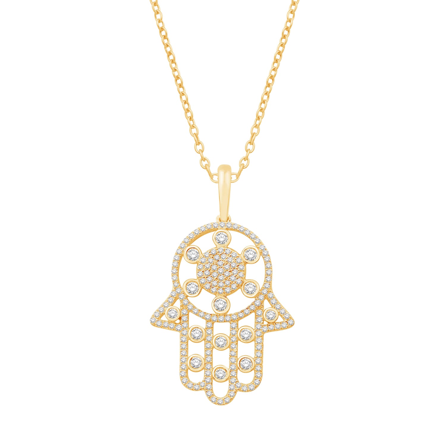 10 Karat Yellow Gold 0.67 Carat Diamonds Hamsa Pendant - Picasso Gold & Diamond Jewelry