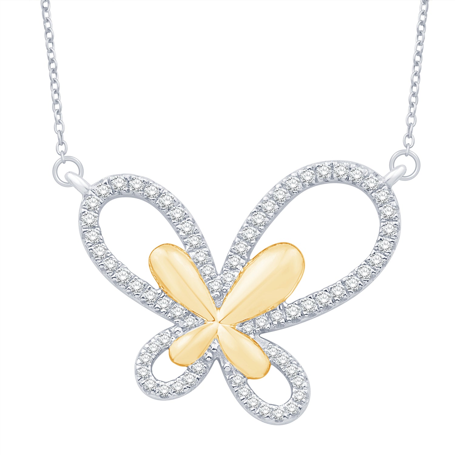 10 Karat Two-Tone (White and Yellow) Gold 0.31 Carat Diamonds Butterfly Pendant With Chain - Picasso Gold & Diamond Jewelry