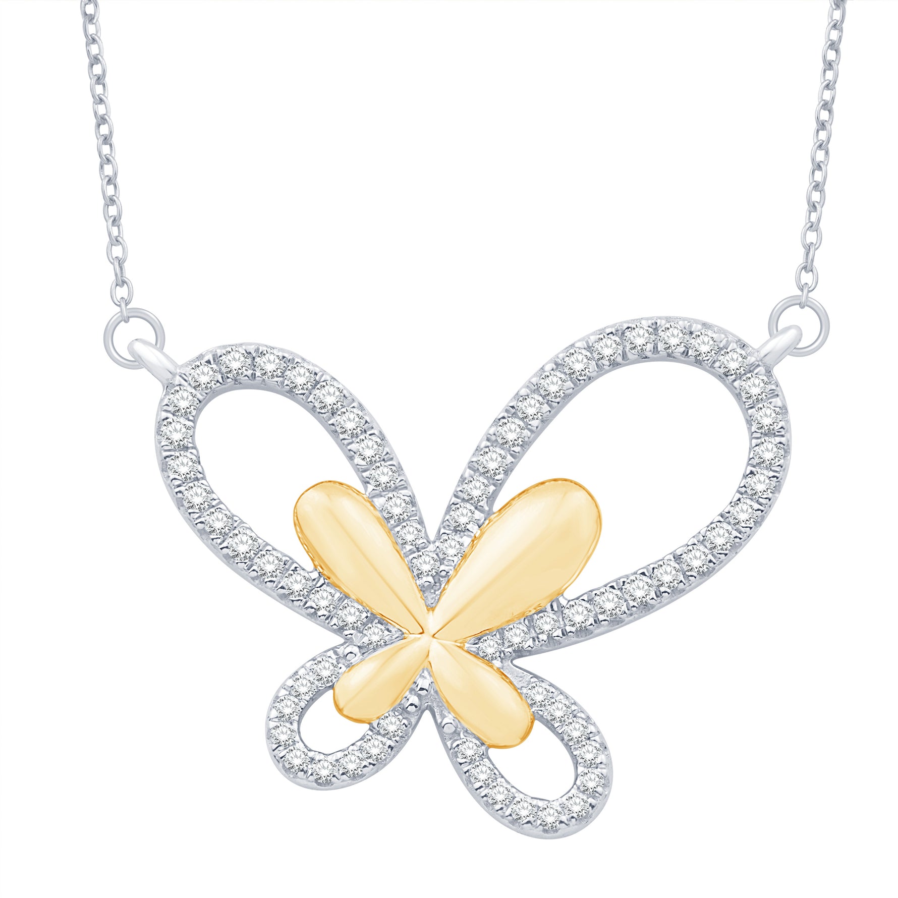 10 Karat Two-Tone (White and Yellow) Gold 0.31 Carat Diamonds Butterfly Pendant With Chain - Picasso Gold & Diamond Jewelry