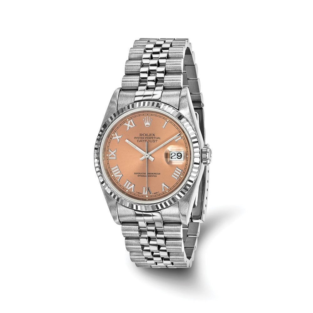 Pre-owned Rolex Independently Certified Men's Stainless Steel Date just Jubilee with Copper Dial and 18K Fluted Bezel