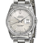 Certified pre-owned Rolex Datejust 36mm silver dial watch, clasp detail view.