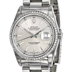 Certified pre-owned Rolex Datejust 36mm silver dial watch, caseback view.
