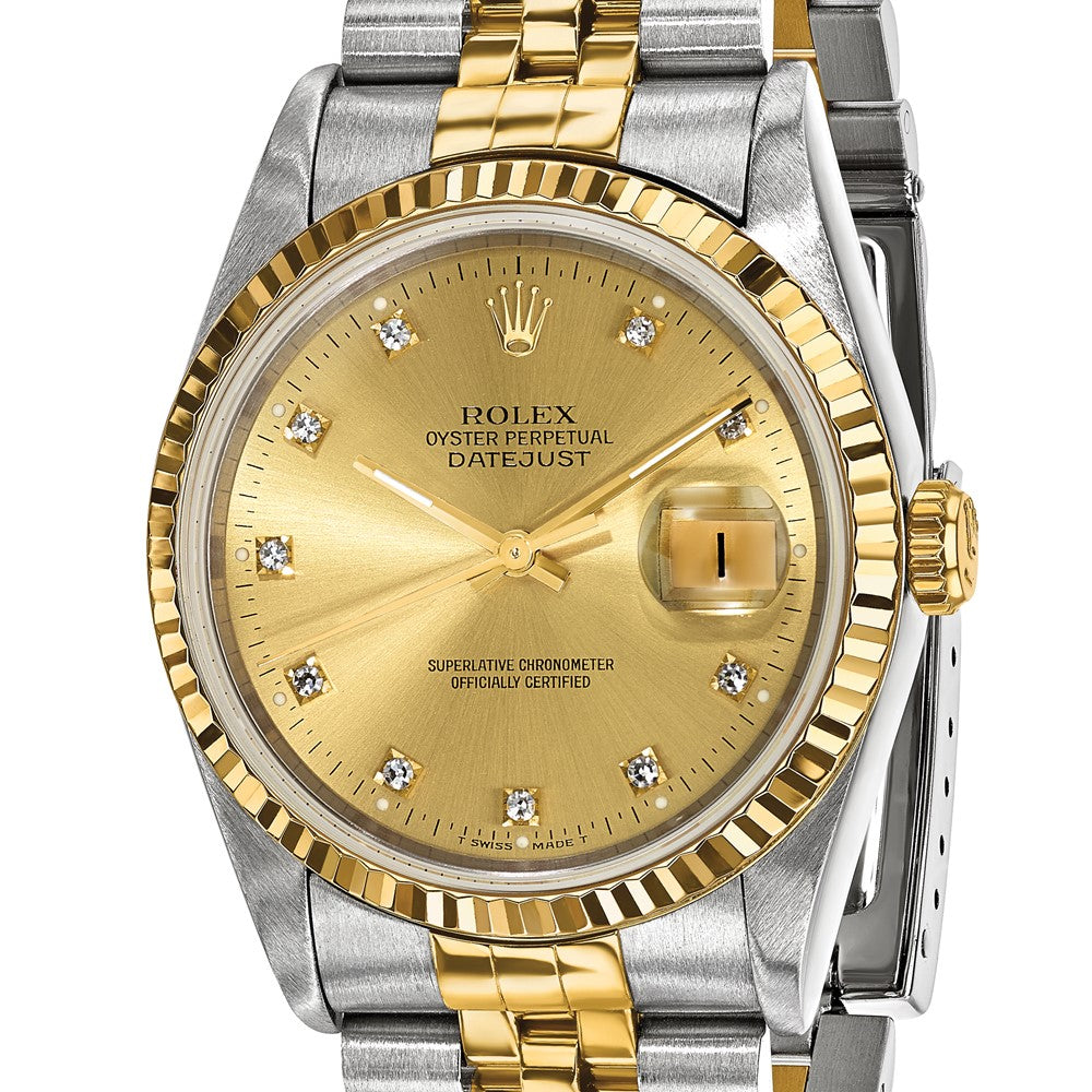 Pre-owned Rolex Independently Certified Men's Two-tone Date just Jubilee with Champagne Diamond Dial and 18K Fluted Bezel
