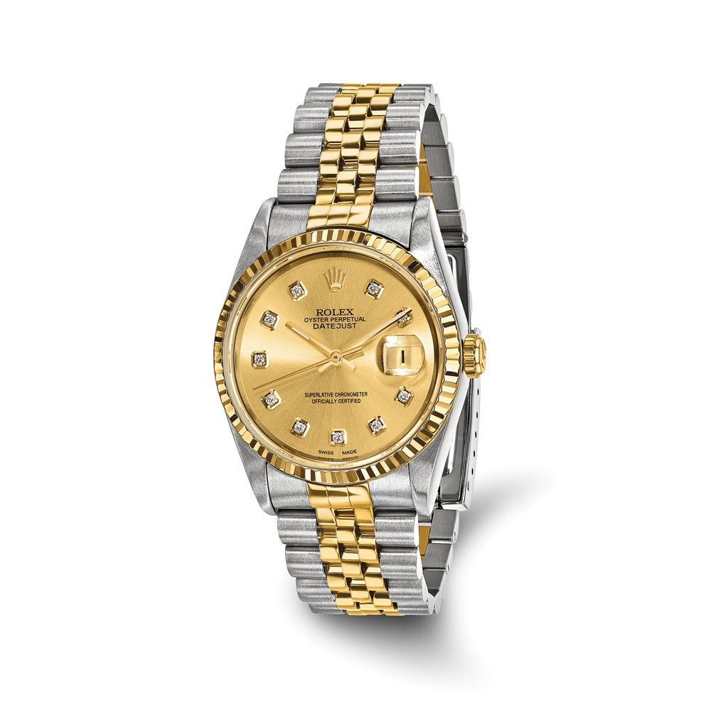 Pre-owned Rolex Independently Certified Men's Two-tone Date just Jubilee with Champagne Diamond Dial and 18K Fluted Bezel