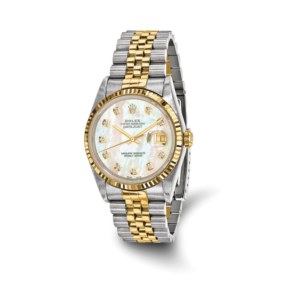 Two-tone watch with gold and silver bracelet on a white background