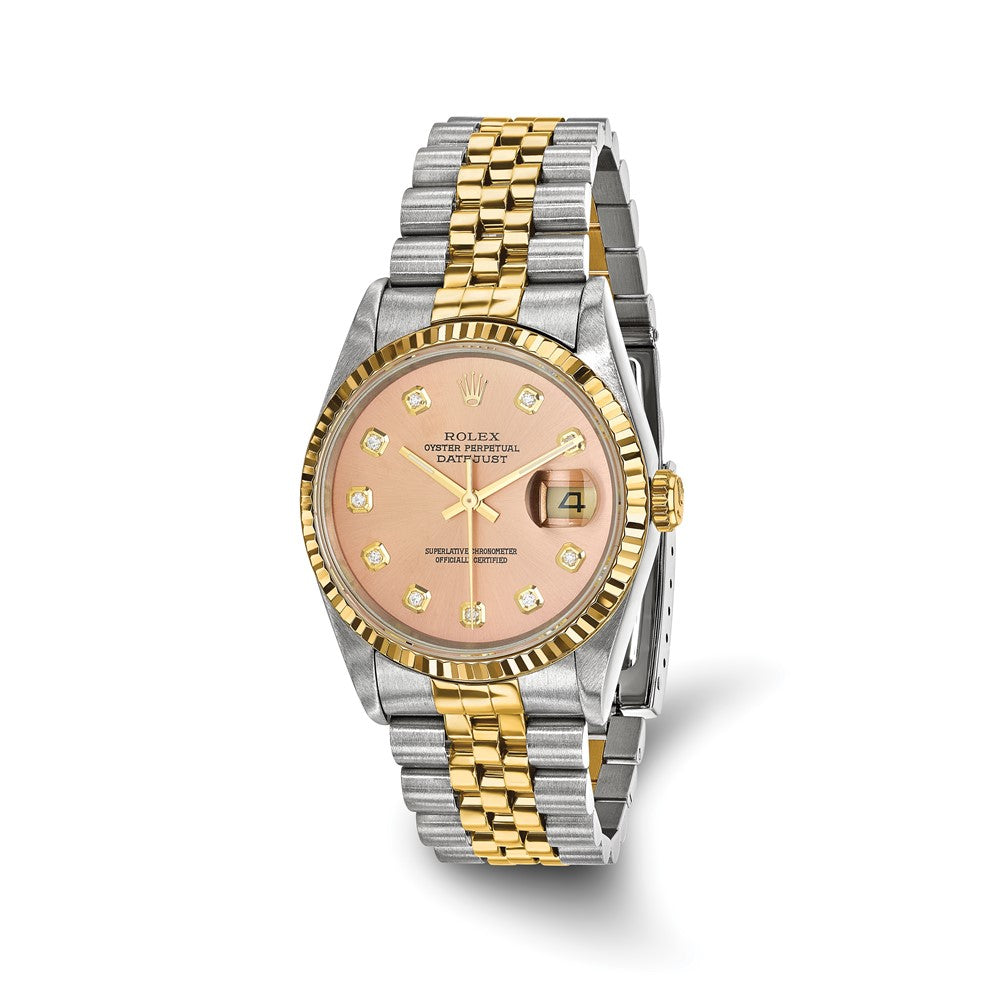 Pre-owned Rolex Independently Certified Men's Two-tone Date just Jubilee with Copper Diamond Dial and 18K Fluted Bezel