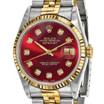 Certified pre-owned Rolex Datejust 36mm red dial watch, clasp detail view.