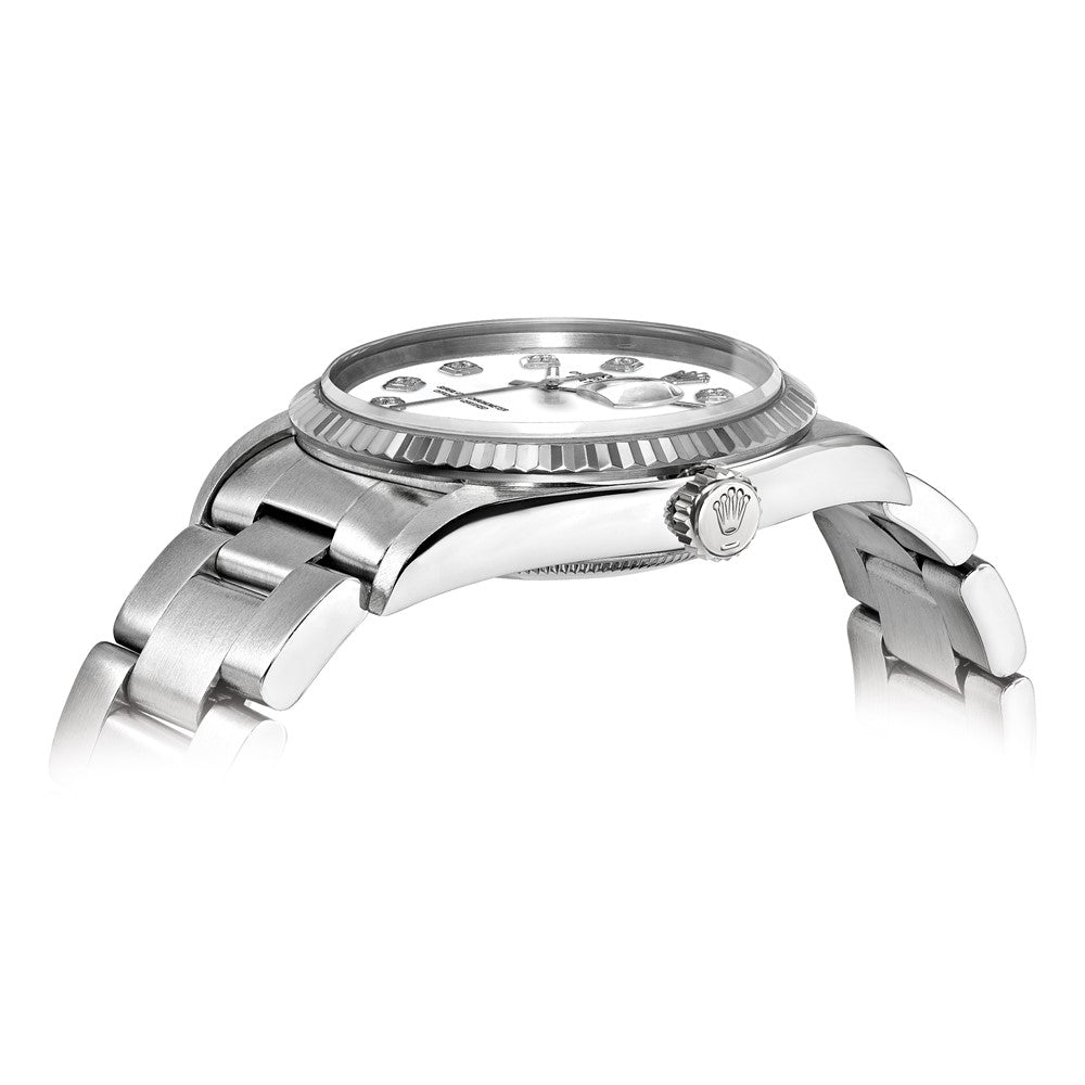 Pre-owned Rolex Independently Certified Men's Stainless Steel Steel Date just Oyster with White Diamond Dial