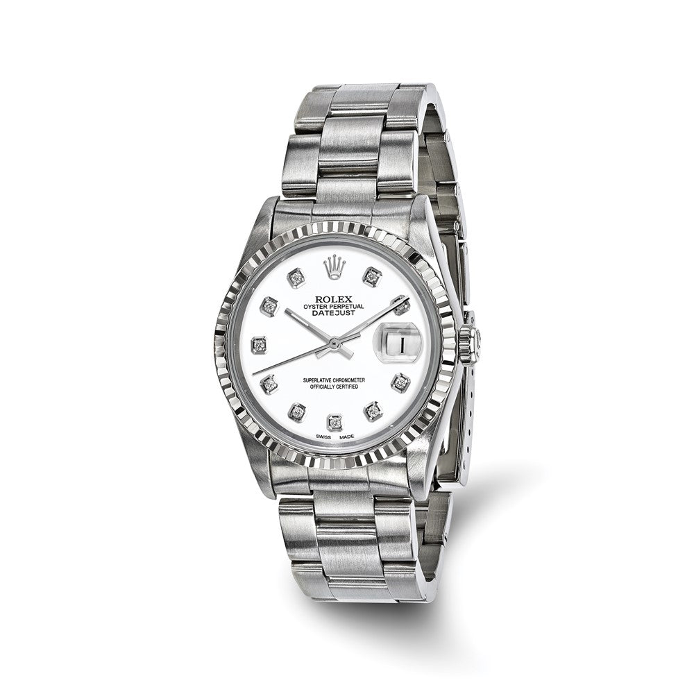 Pre-owned Rolex Independently Certified Men's Stainless Steel Steel Date just Oyster with White Diamond Dial