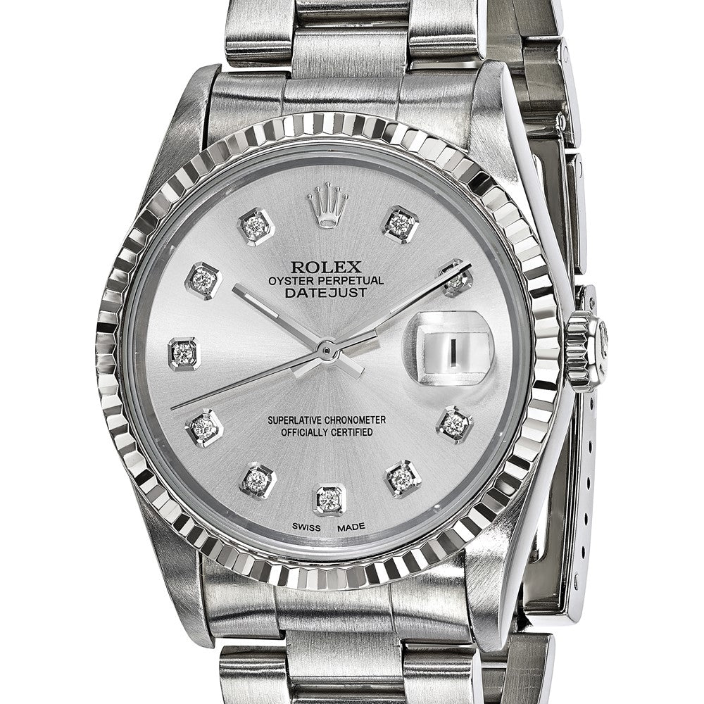 Silver diamond dial Rolex Date just with natural diamond hour markers