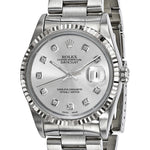 Silver diamond dial Rolex Date just with natural diamond hour markers