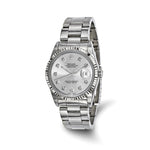 Pre-owned Rolex Independently Certified Men's Stainless Steel Oyster Date just with Silver Diamond Dial and 18K Fluted Bezel