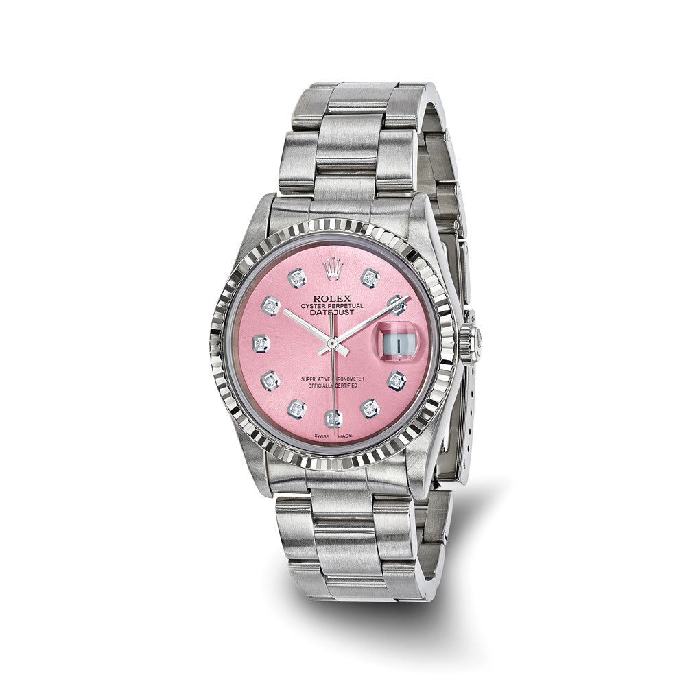 Pre-owned Rolex Independently Certified Men's Stainless Steel Steel Datejust Oyster with Pink Diamond Dial