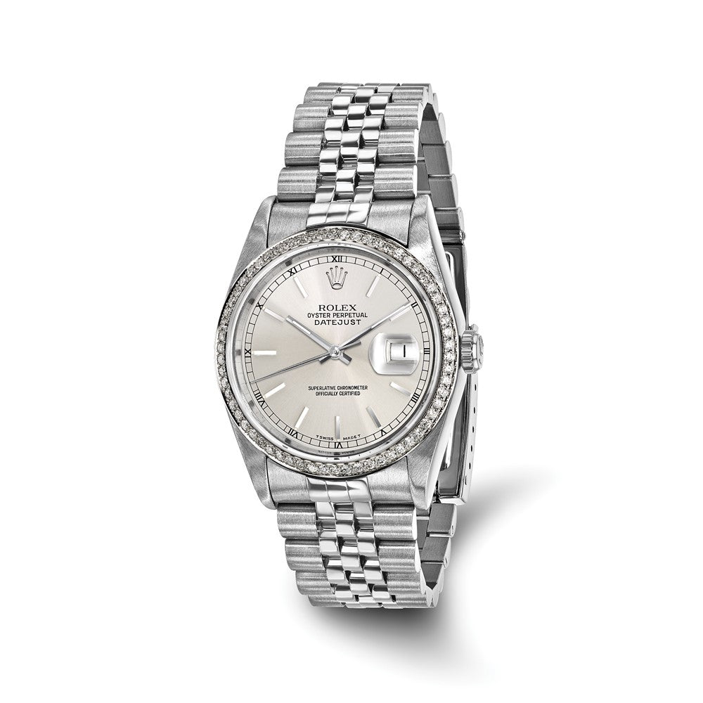 Pre-owned Rolex Independently Certified Men's Stainless Steel Steel Date just Jubilee with Silver Dial and Diamond Bezel