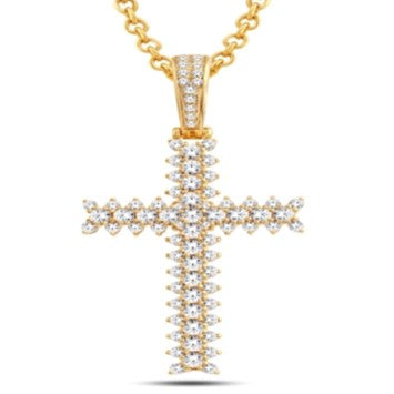 14 Karat All Yellow Gold 1.33 Carat Diamonds Latin Cross HipHop Pendant - Picasso Gold & Diamond Jewelry