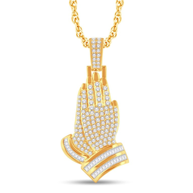 10 Karat All Yellow Gold 2.52 Carat Diamonds Praying Hands HipHop Pendant - Picasso Gold & Diamond Jewelry