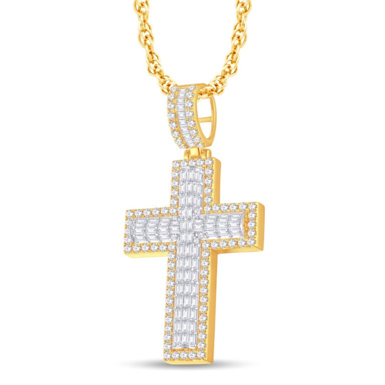 10 Karat Two-Tone (Yellow and White) Gold 3.33 Carat Diamonds Latin Cross HipHop Pendant-1025791-YW - Picasso Gold & Diamond Jewelry