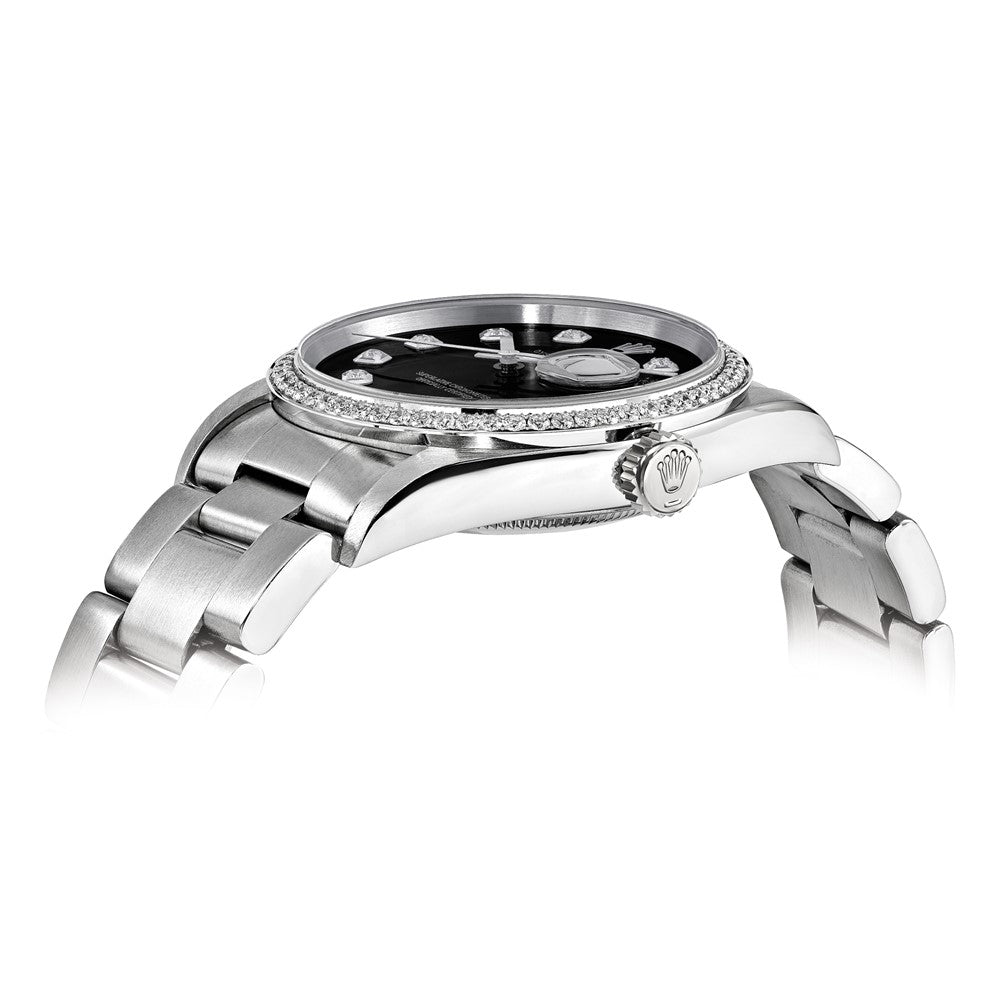 Pre-Owned Rolex Date just 36mm – Black Diamond Dial Watch side view