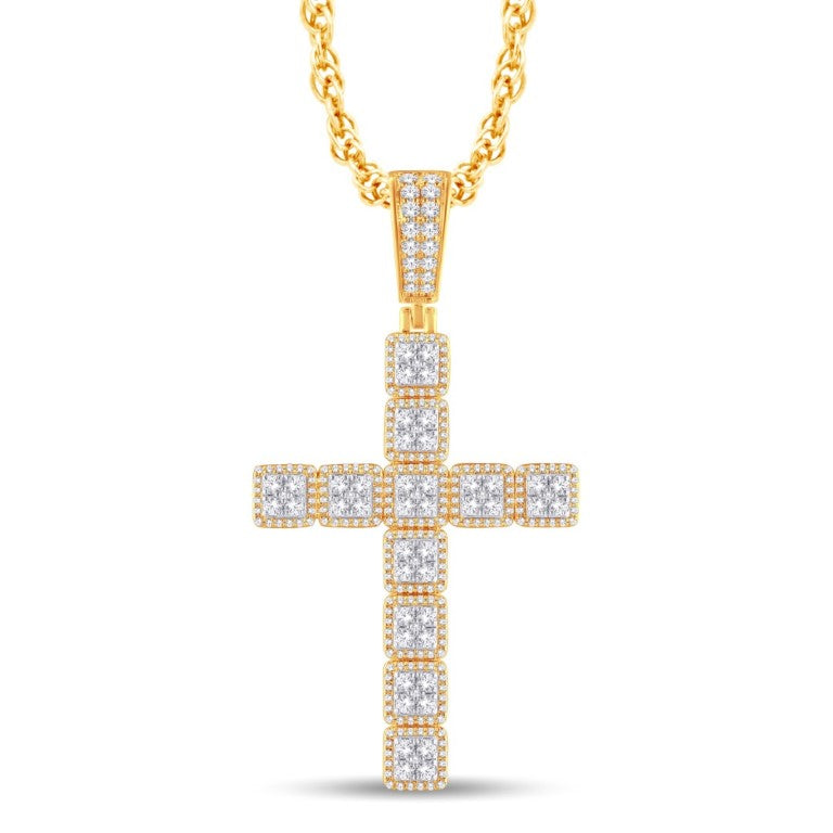10 Karat Two-Tone (Yellow and White) Gold 1.85 Carat Diamonds Latin Cross HipHop Pendant-1026243-YW - Picasso Gold & Diamond Jewelry