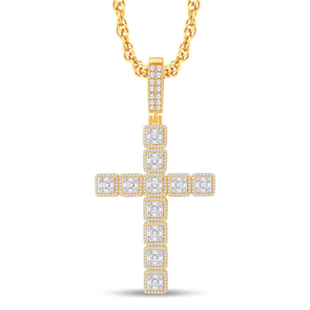 14 Karat Two-Tone (Yellow and White) Gold 1.61 Carat Diamonds Latin Cross HipHop Pendant-1026301-YW - Picasso Gold & Diamond Jewelry