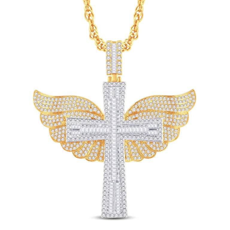 Iced Out 10K Two-Tone Gold Diamond Cross Pendant | 5.47 Carats | Wings of Faith