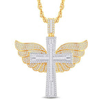 Iced Out 10K Two-Tone Gold Diamond Cross Pendant | 5.47 Carats | Wings of Faith - Picasso Gold & Diamond Jewelry