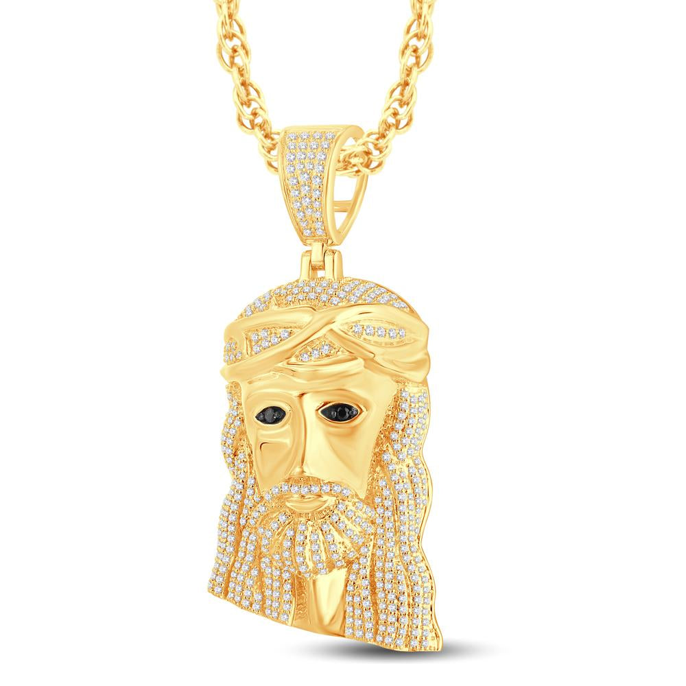 10 Karat All Yellow Gold 0.99 Carat Diamonds Jesus Face HipHop Pendant - Picasso Gold & Diamond Jewelry