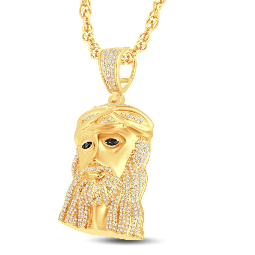 10 Karat All Yellow Gold 0.99 Carat Diamonds Jesus Face HipHop Pendant - Picasso Gold & Diamond Jewelry