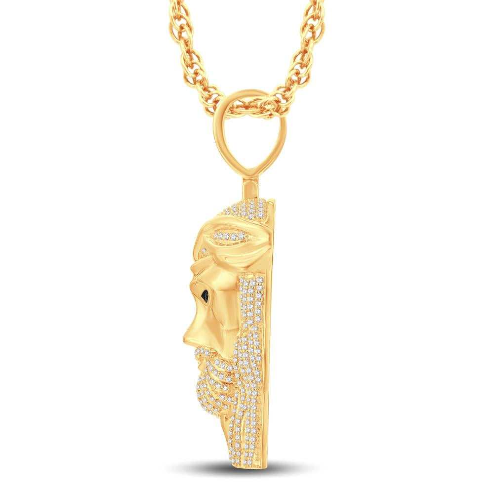 10 Karat All Yellow Gold 0.99 Carat Diamonds Jesus Face HipHop Pendant - Picasso Gold & Diamond Jewelry