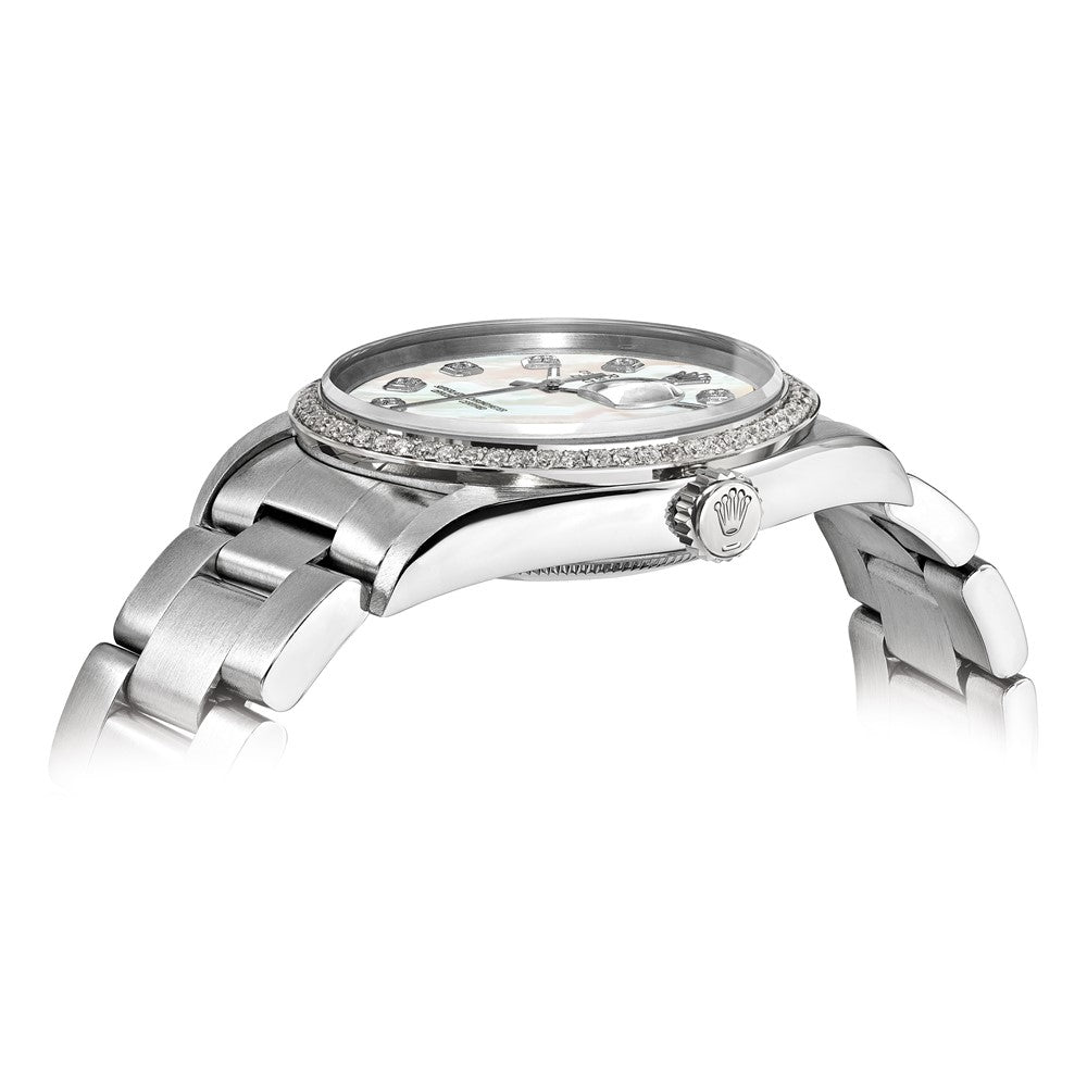 Pre-owned Rolex-Independently Certified Steel 36mm Date just Diamond MOP Watch