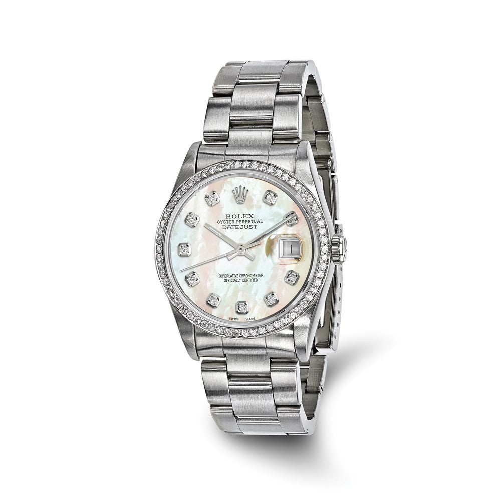 Pre-owned Rolex-Independently Certified Steel 36mm Date just Diamond MOP Watch