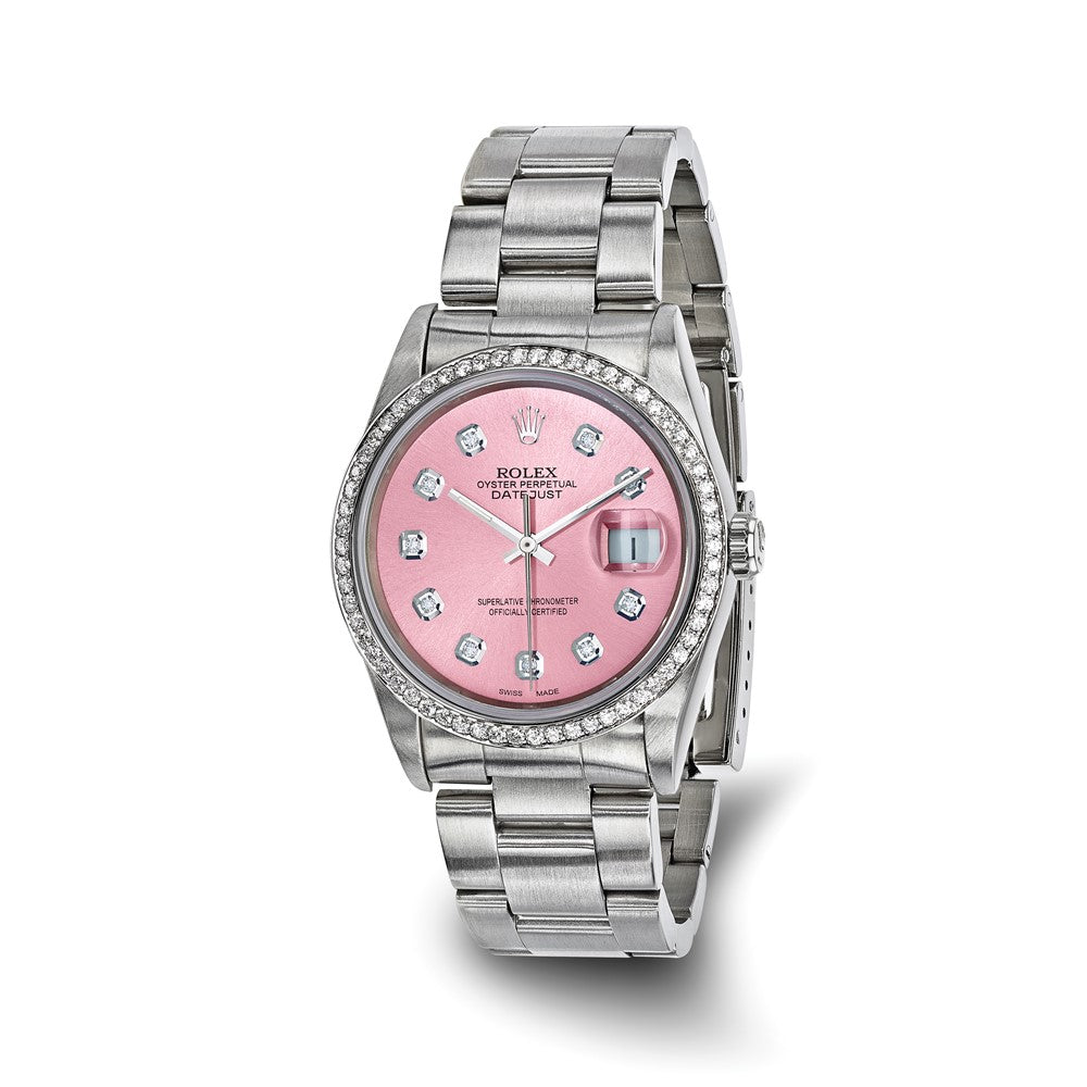 Pre-owned Rolex Independently Certified Men's Stainless Steel Oyster Date just with Pink Diamond Dial and Diamond Bezel