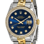 Certified pre-owned Rolex Datejust 36mm blue dial watch, caseback view.