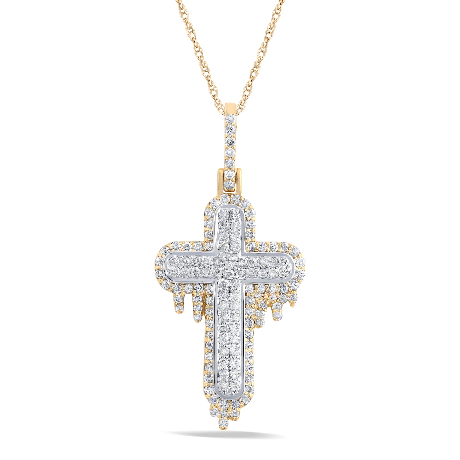 10 Karat Two-Tone (Yellow and White) Gold 1.61 Carat Diamonds Latin Cross HipHop Pendant-1050005-YW - Picasso Gold & Diamond Jewelry