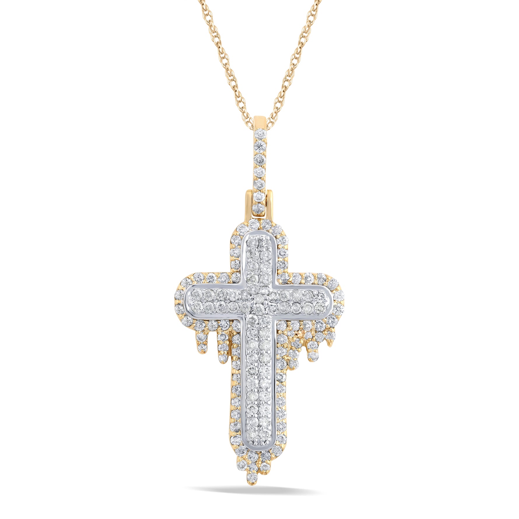 10 Karat Two-Tone (Yellow and White) Gold 1.61 Carat Diamonds Latin Cross HipHop Pendant-1050005-YW - Picasso Gold & Diamond Jewelry