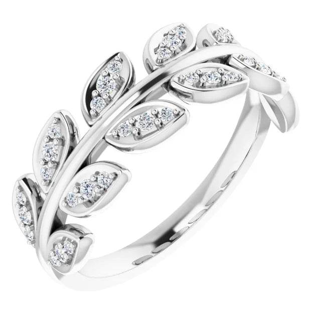 14K White 1/4 CTW Natural Diamond Leaf Ring - Picasso Gold & Diamond Jewelry