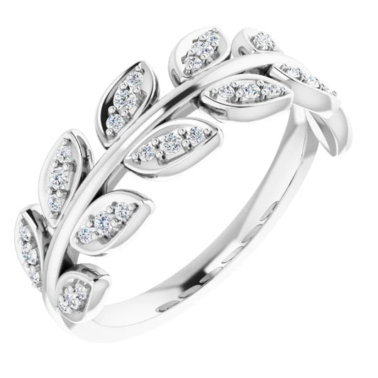 14K White 1/4 CTW Natural Diamond Leaf Ring