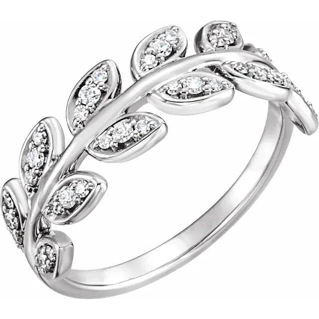 14K White 1/4 CTW Natural Diamond Leaf Ring - Picasso Gold & Diamond Jewelry
