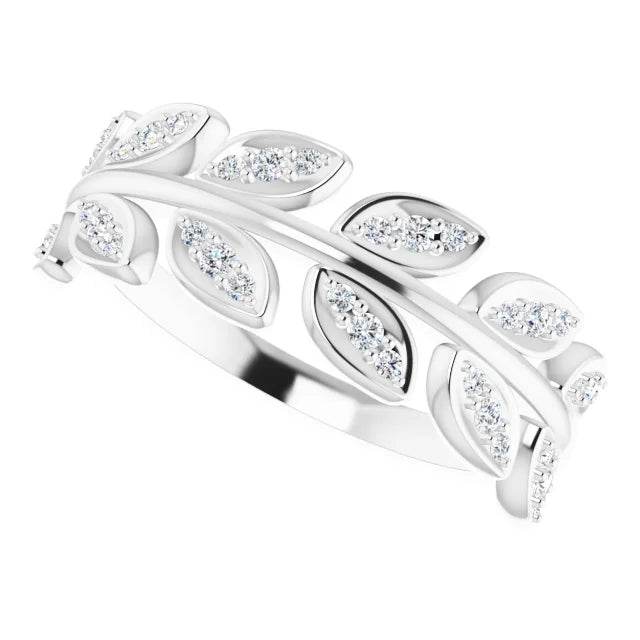 14K White 1/4 CTW Natural Diamond Leaf Ring - Picasso Gold & Diamond Jewelry
