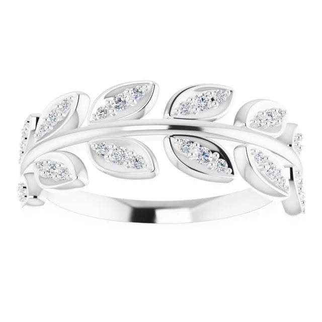 14K White 1/4 CTW Natural Diamond Leaf Ring - Picasso Gold & Diamond Jewelry