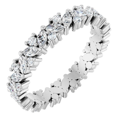 14K Gold Natural Diamond Cluster Eternity Band – 1 1/5 CTW, Marquise-Cut Diamonds