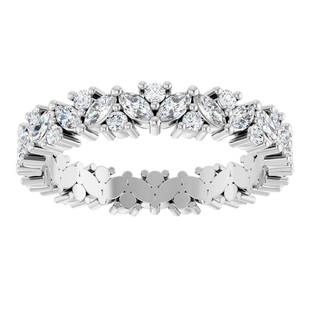 14K Gold Natural Diamond Cluster Eternity Band – 1 1/5 CTW, Marquise-Cut Diamonds