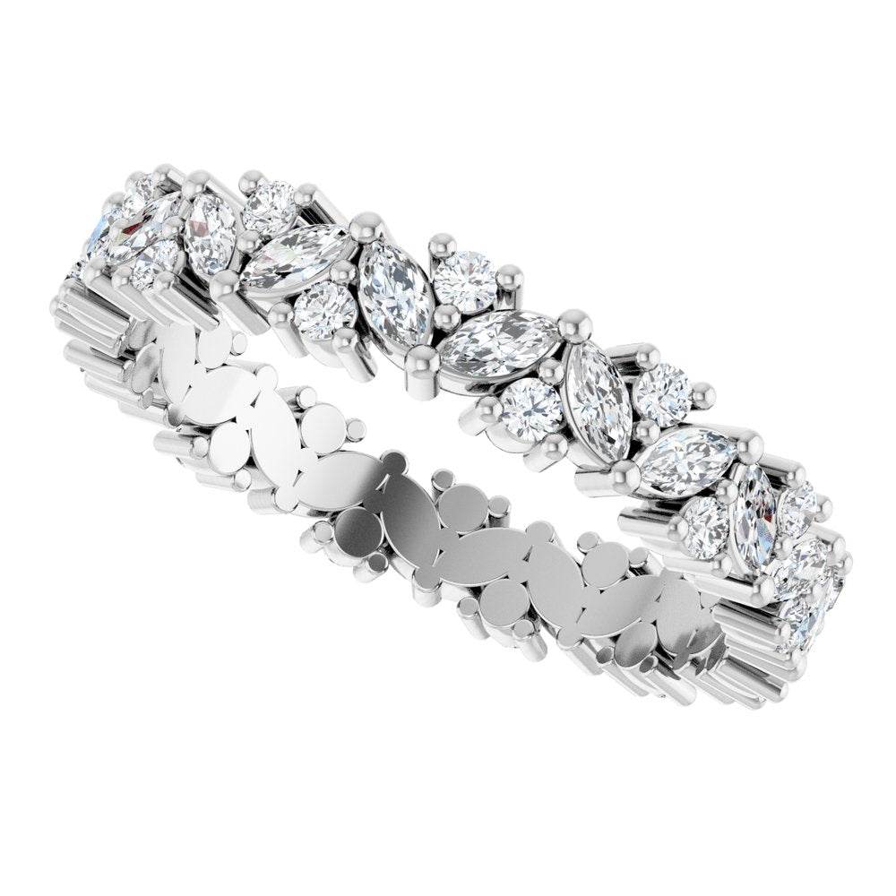 14K Gold Natural Diamond Cluster Eternity Band – 1 1/5 CTW, Marquise-Cut Diamonds - Picasso Gold & Diamond Jewelry