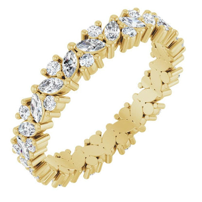 14K Gold Natural Diamond Cluster Eternity Band – 1 1/5 CTW, Marquise-Cut Diamonds