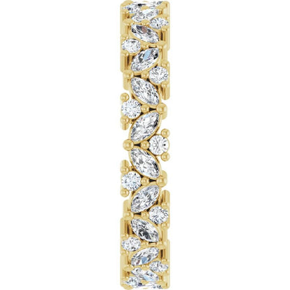 14K Gold Natural Diamond Cluster Eternity Band – 1 1/5 CTW, Marquise-Cut Diamonds