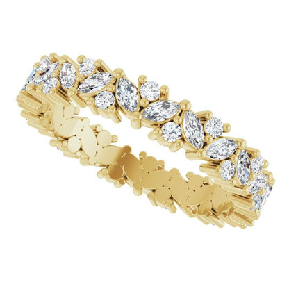 14K Gold Natural Diamond Cluster Eternity Band – 1 1/5 CTW, Marquise-Cut Diamonds