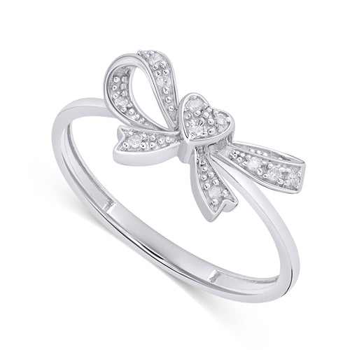 925 SS 0.05CT D- LADIES RING "HEART WITH BOW"