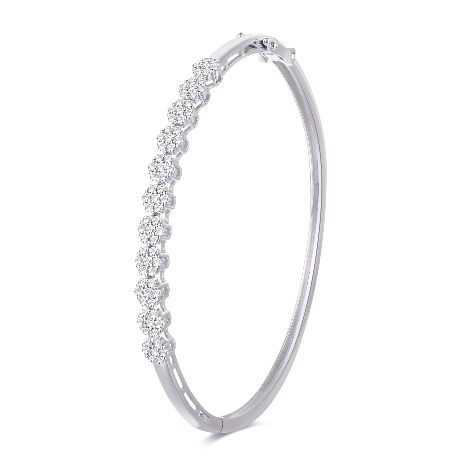 10 Karat White Gold 0.94 Carat Diamonds Prong Flower Bangle-1325839-WG - Picasso Gold & Diamond Jewelry
