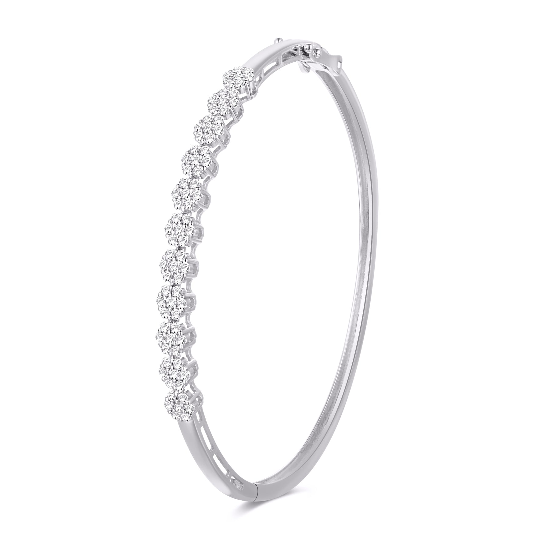 10 Karat White Gold 0.94 Carat Diamonds Prong Flower Bangle-1325839-WG - Picasso Gold & Diamond Jewelry